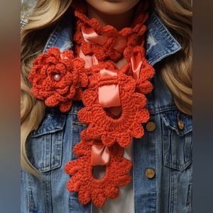 Designer Scarf Boho Handcrafted Concept Accessories Crochet Luxury Boho Floral